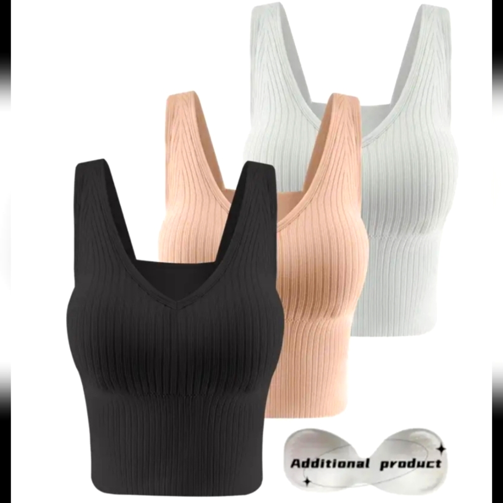 3 pieces Ribbed Tank Top with Detachable Chest pads